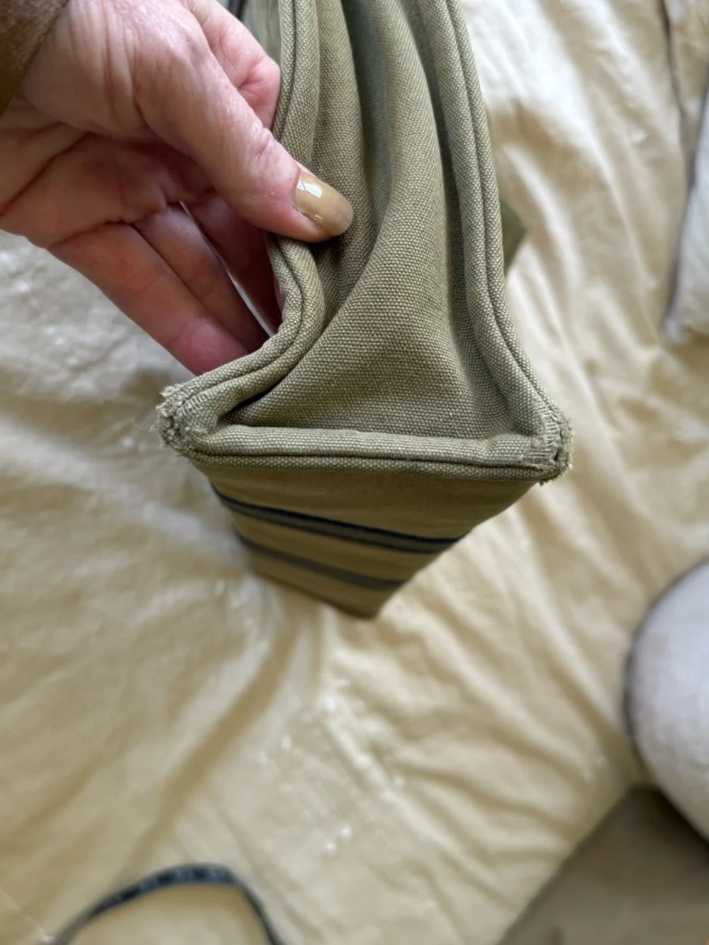 Hermes Olive Canvas tote with Navy Trim